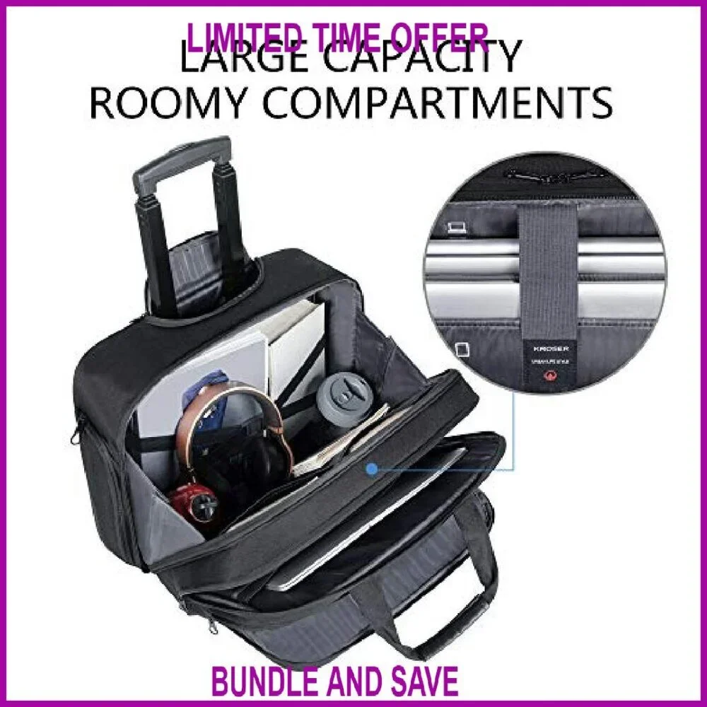 Rolling Laptop Briefcase Fits 17.3 Inch Computer Travel Business Carry On